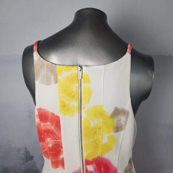 Calvin Klein Floral Print Tie Dye High Neck Fit and Flare Dress | Womens 14 - Picture 8 of 12
